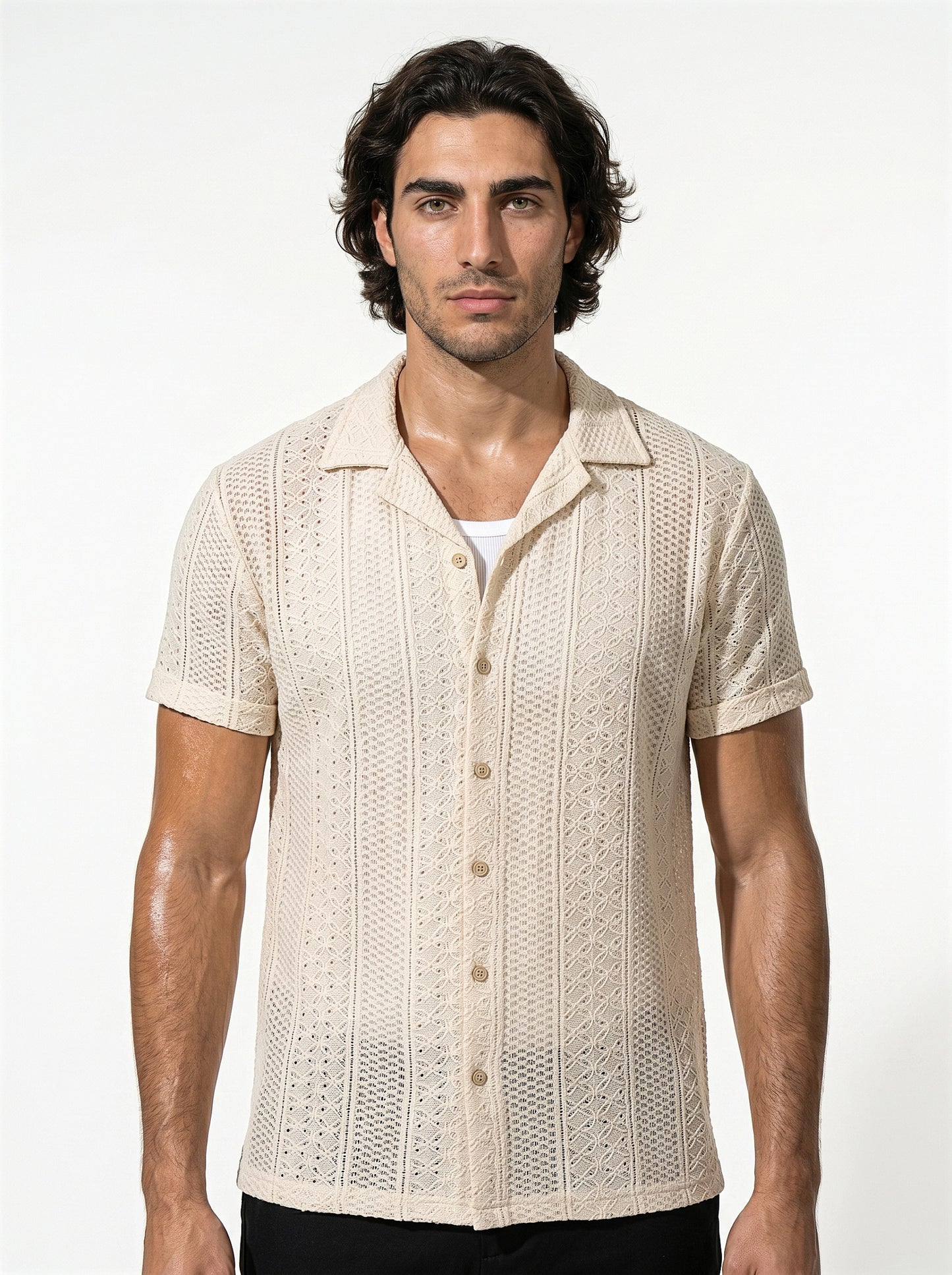 Caurelle | Men’s Jacquard Knit Cuban Collar Polo Shirt