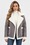 Caurelle | Women’s Ultra-Soft Plush Lapel Jacket – Winter Warmth with Faux Fur Detail