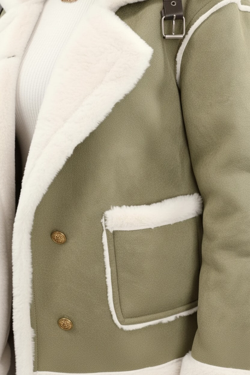 Caurelle | Women’s Ultra-Soft Plush Lapel Jacket – Winter Warmth with Faux Fur Detail