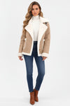 Caurelle | Women’s Ultra-Soft Plush Lapel Jacket – Winter Warmth with Faux Fur Detail