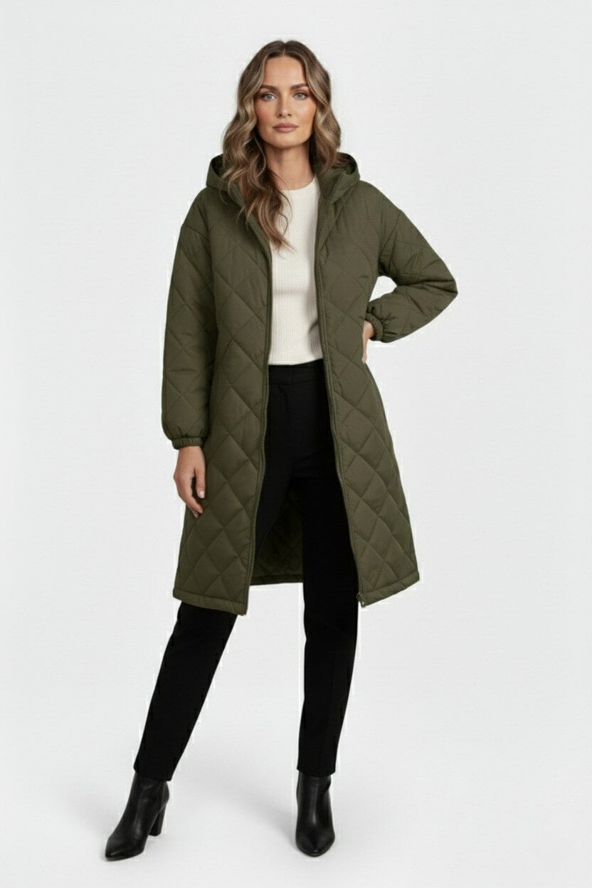 Caurelle | Women’s Elegant Quilted Hooded Coat – Fall/Winter Essential