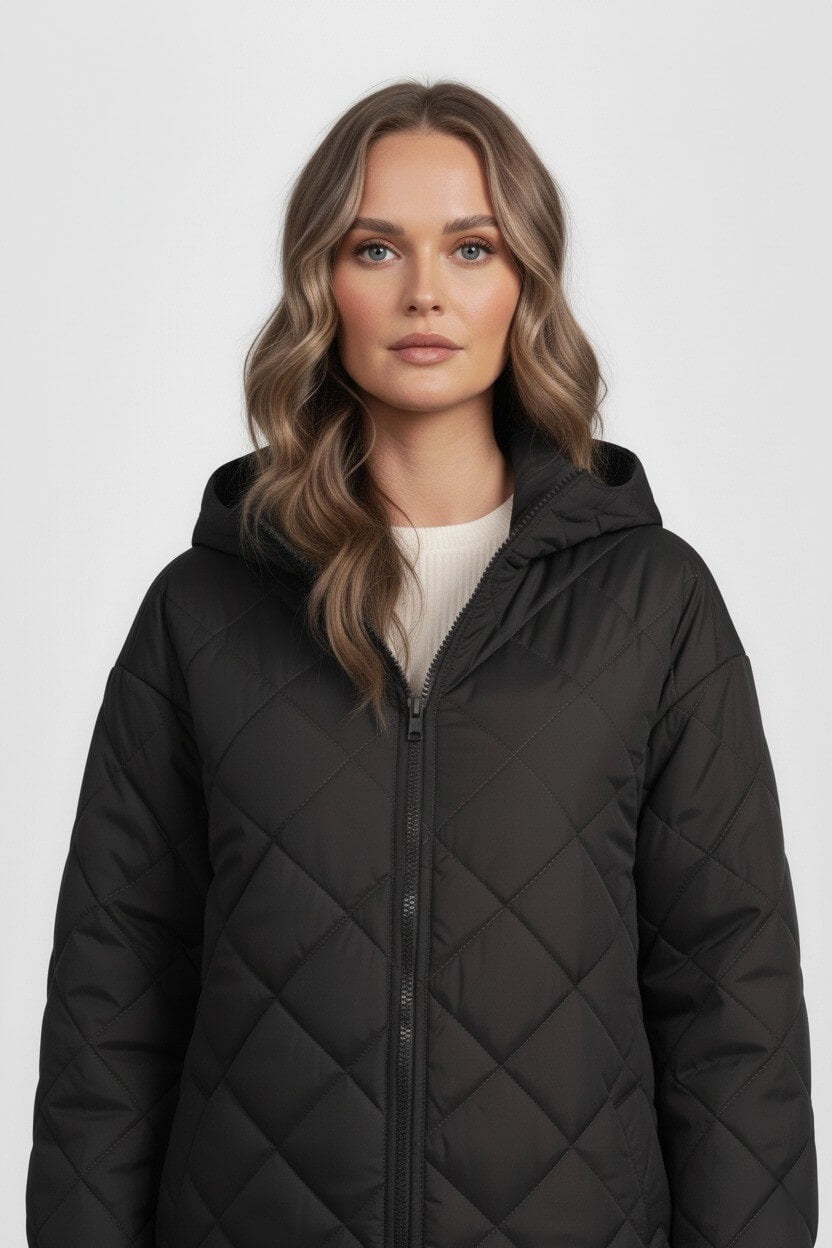 Caurelle | Women’s Elegant Quilted Hooded Coat – Fall/Winter Essential