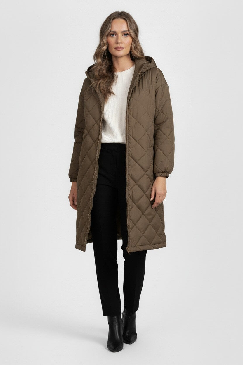 Caurelle | Women’s Elegant Quilted Hooded Coat – Fall/Winter Essential