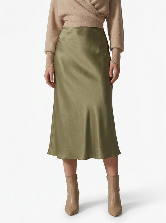 Caurelle | Women’s High-Waist Midi Skirt – Satin Elegance