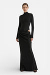 Caurelle | Women's Long Sleeves Maxi Dress - Satin Look and High Neck