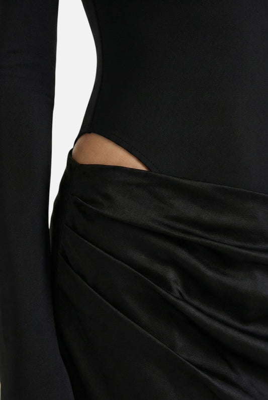 Caurelle | Women's Long Sleeves Maxi Dress - Satin Look and High Neck