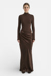 Caurelle | Women's Long Sleeves Maxi Dress - Satin Look and High Neck