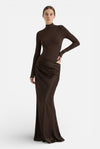 Caurelle | Women's Long Sleeves Maxi Dress - Satin Look and High Neck
