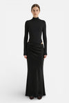 Caurelle | Women's Long Sleeves Maxi Dress - Satin Look and High Neck