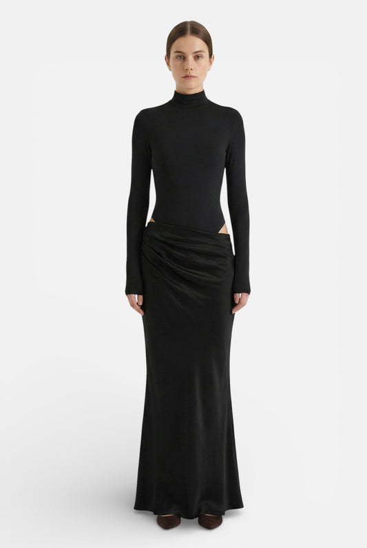 Caurelle | Women's Long Sleeves Maxi Dress - Satin Look and High Neck