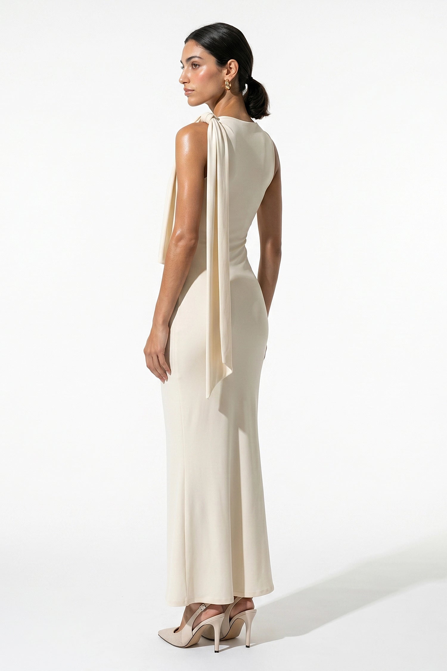 Women's Bodycon Maxi Dress Sleeveless Boat Neck Shoulder Scarf Evening Dress
