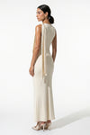 Women's Bodycon Maxi Dress Sleeveless Boat Neck Shoulder Scarf Evening Dress