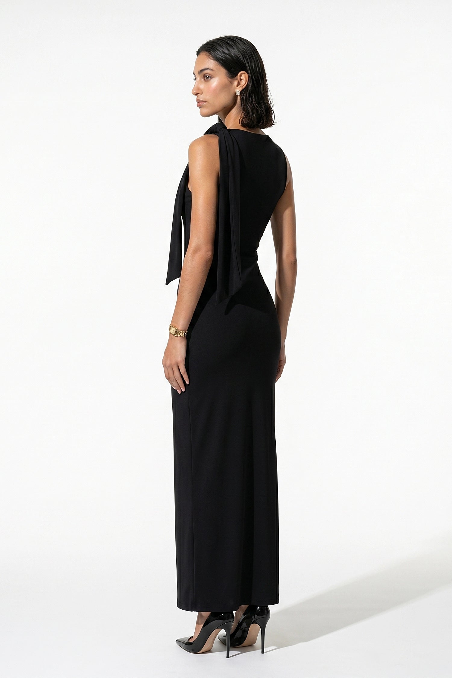 Women's Bodycon Maxi Dress Sleeveless Boat Neck Shoulder Scarf Evening Dress