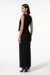 Women's Bodycon Maxi Dress Sleeveless Boat Neck Shoulder Scarf Evening Dress