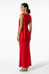 Women's Bodycon Maxi Dress Sleeveless Boat Neck Shoulder Scarf Evening Dress