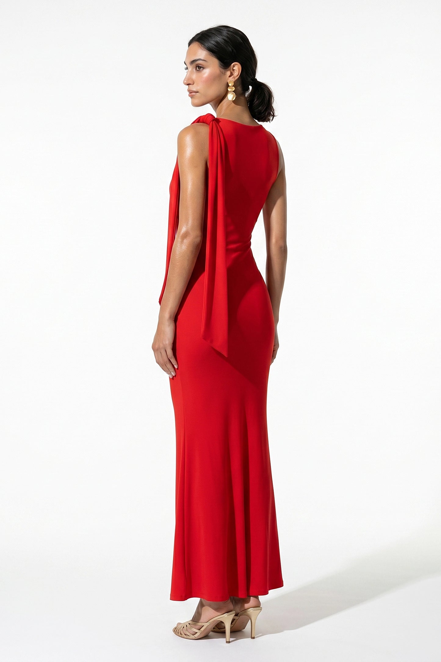Women's Bodycon Maxi Dress Sleeveless Boat Neck Shoulder Scarf Evening Dress