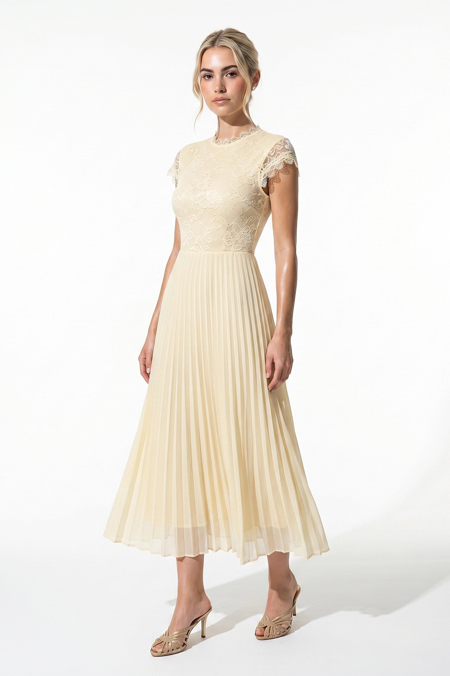 Caurelle | Elegant Summer Pleated Lace Maxi Dress