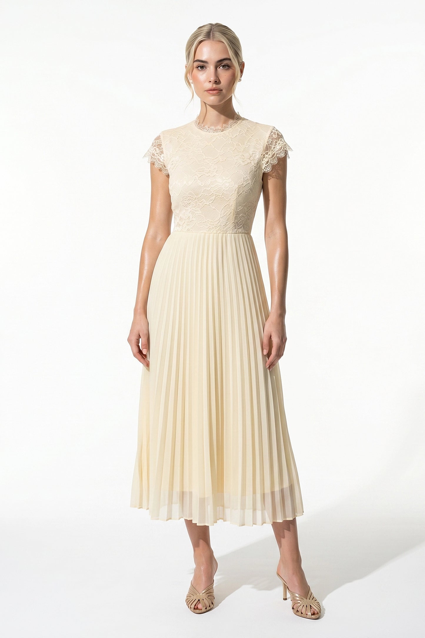 Caurelle | Elegant Summer Pleated Lace Maxi Dress