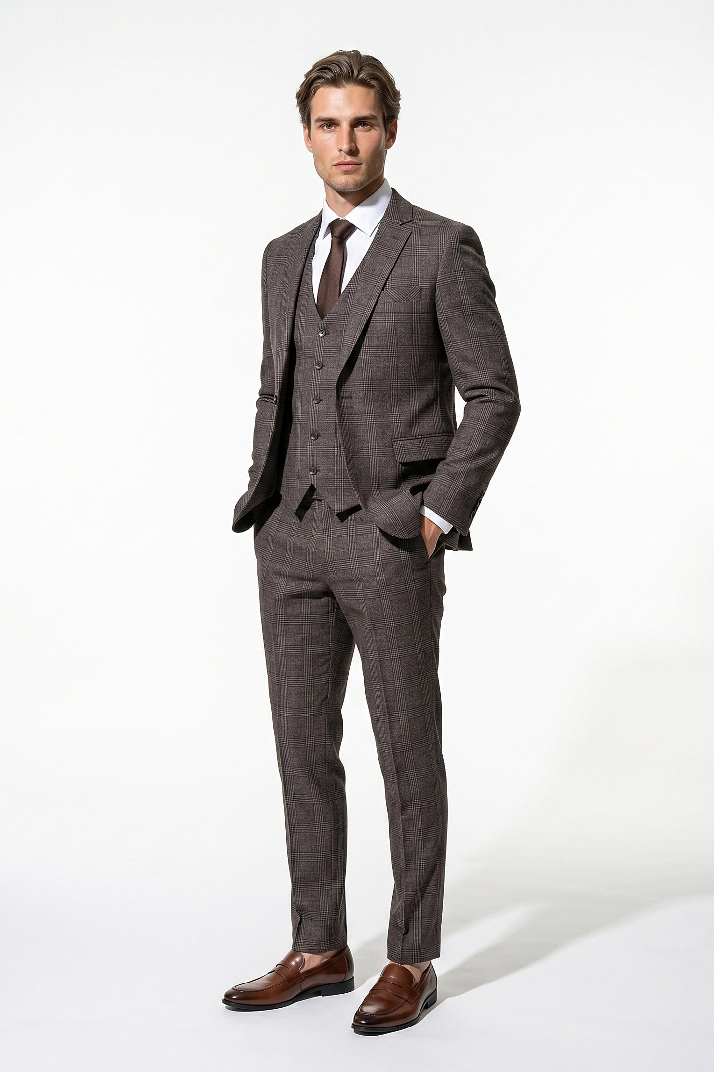 Caurelle | Men’s Plaid Three Piece Suit Business Wedding Guest Casual Elegance