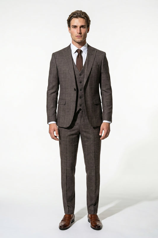 Caurelle | Men’s Plaid Three Piece Suit Business Wedding Guest Casual Elegance