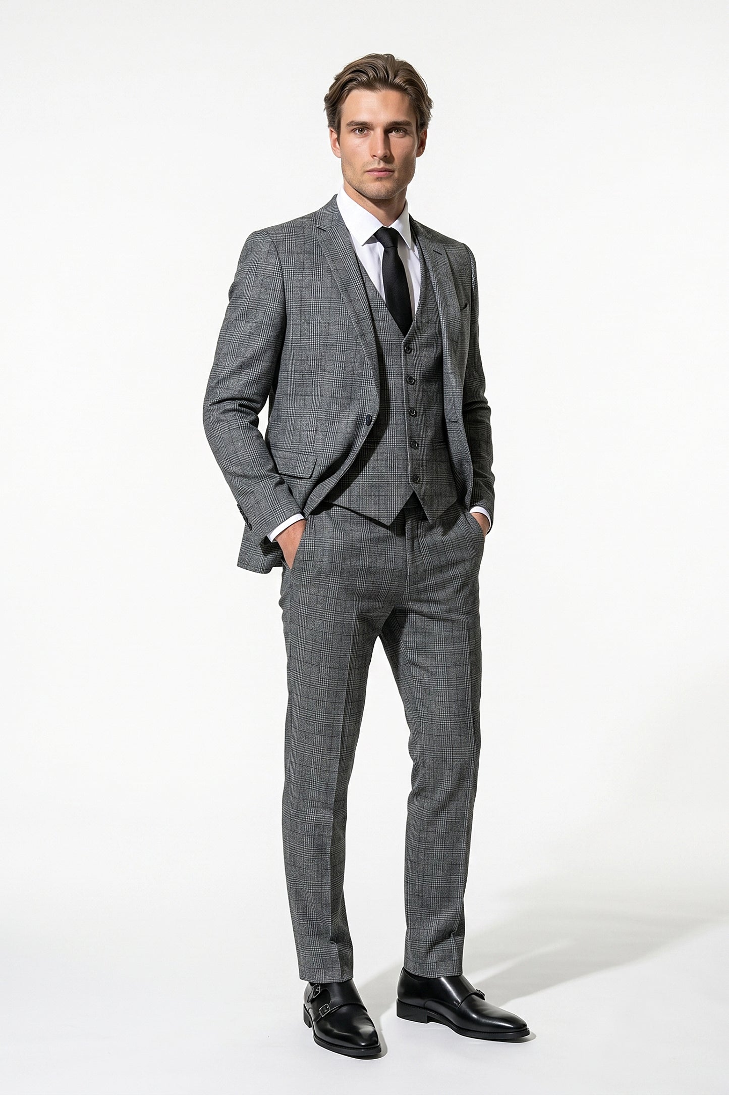 Caurelle | Men’s Plaid Three Piece Suit Business Wedding Guest Casual Elegance