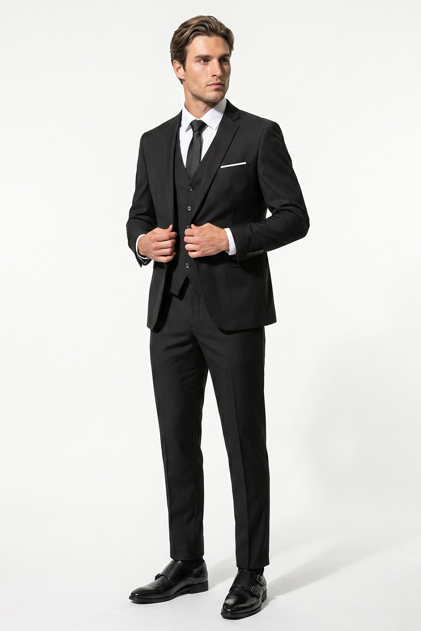 Men's Slim Fit Three Piece Suit with Single-Breasted Waistcoat