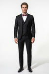 Men's Black Slim Fit Three Piece Suit with Double-Breasted Waistcoat