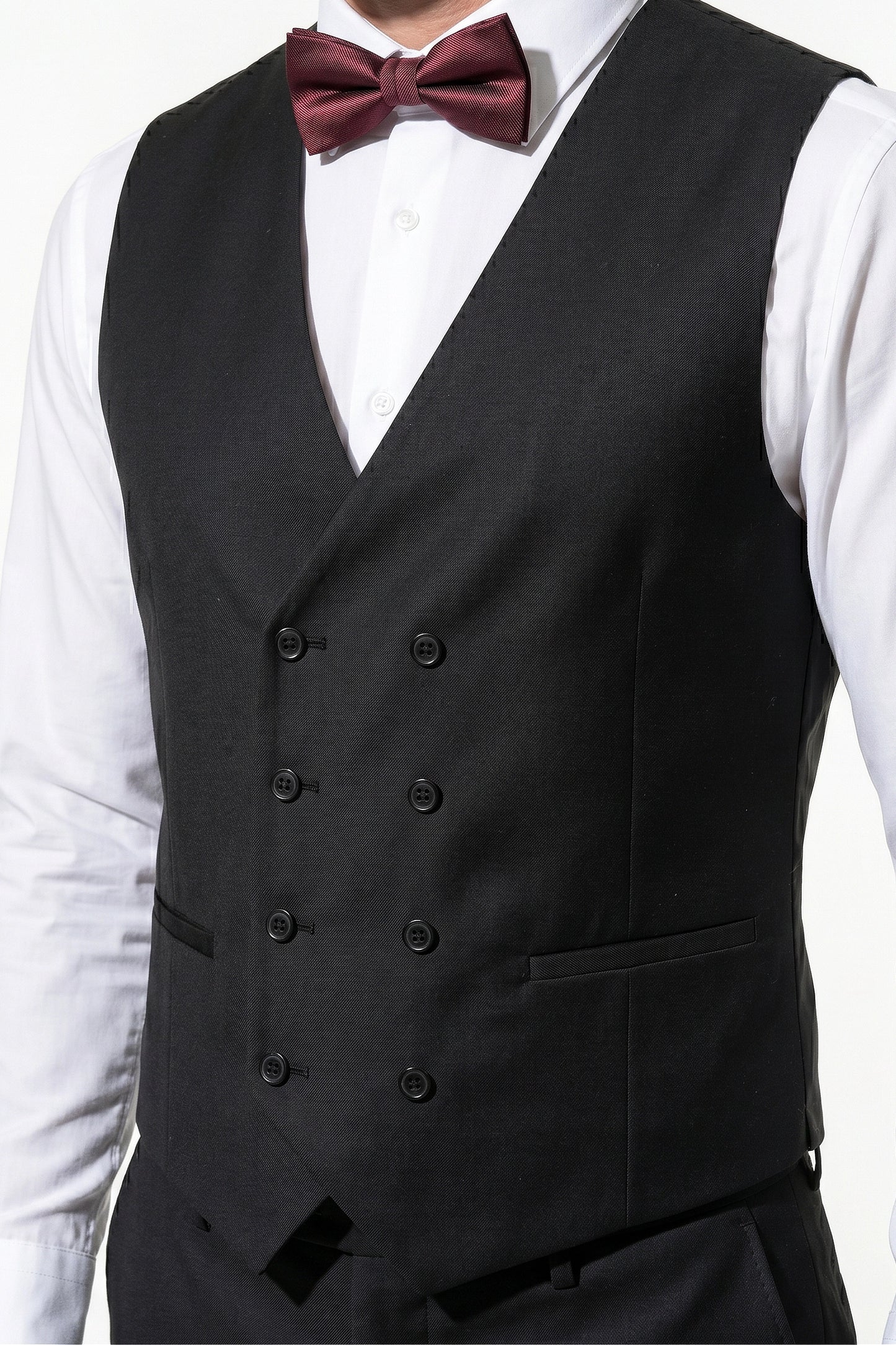 Men's Black Slim Fit Three Piece Suit with Double-Breasted Waistcoat