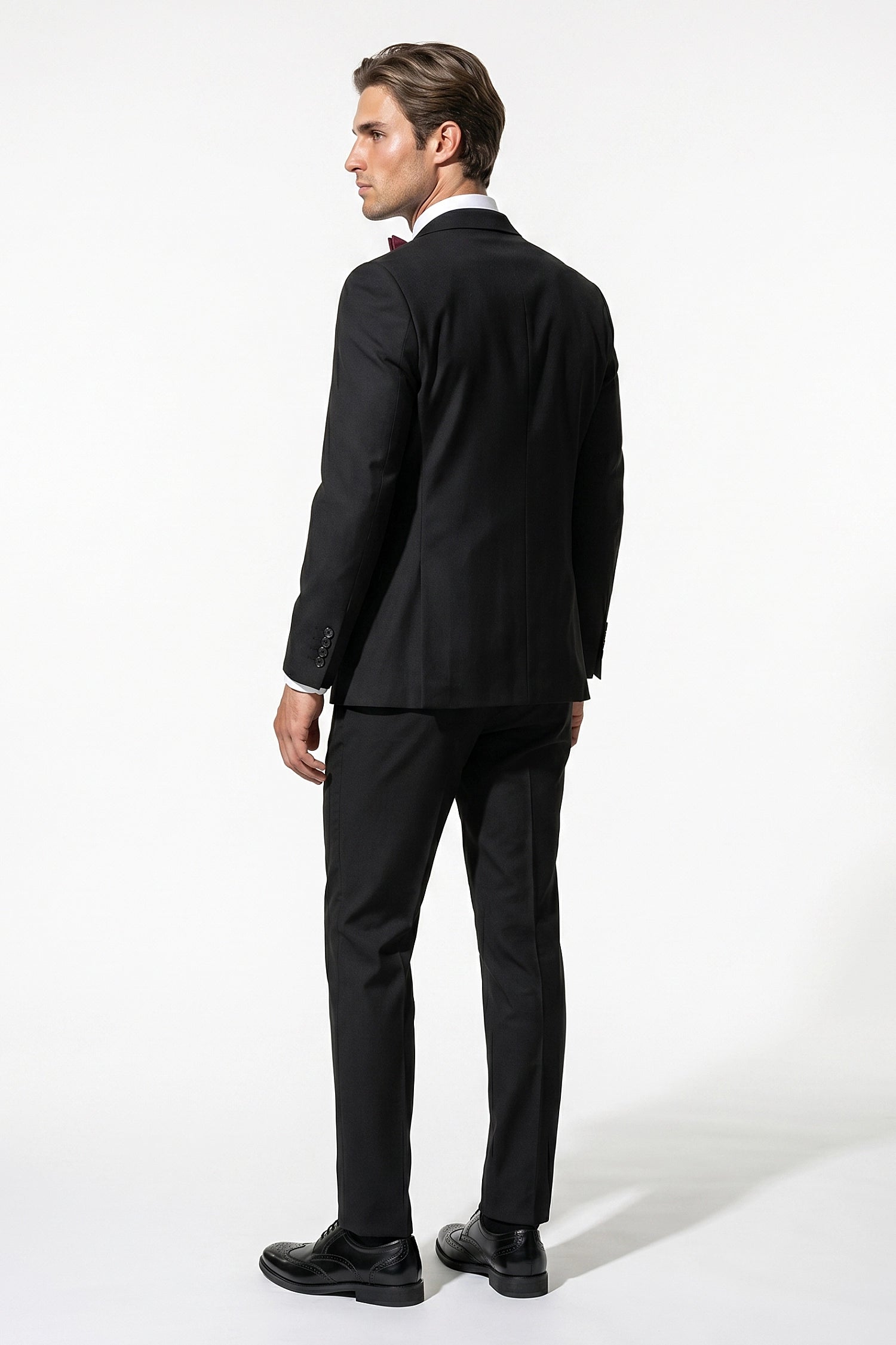 Men's Black Slim Fit Three Piece Suit with Double-Breasted Waistcoat