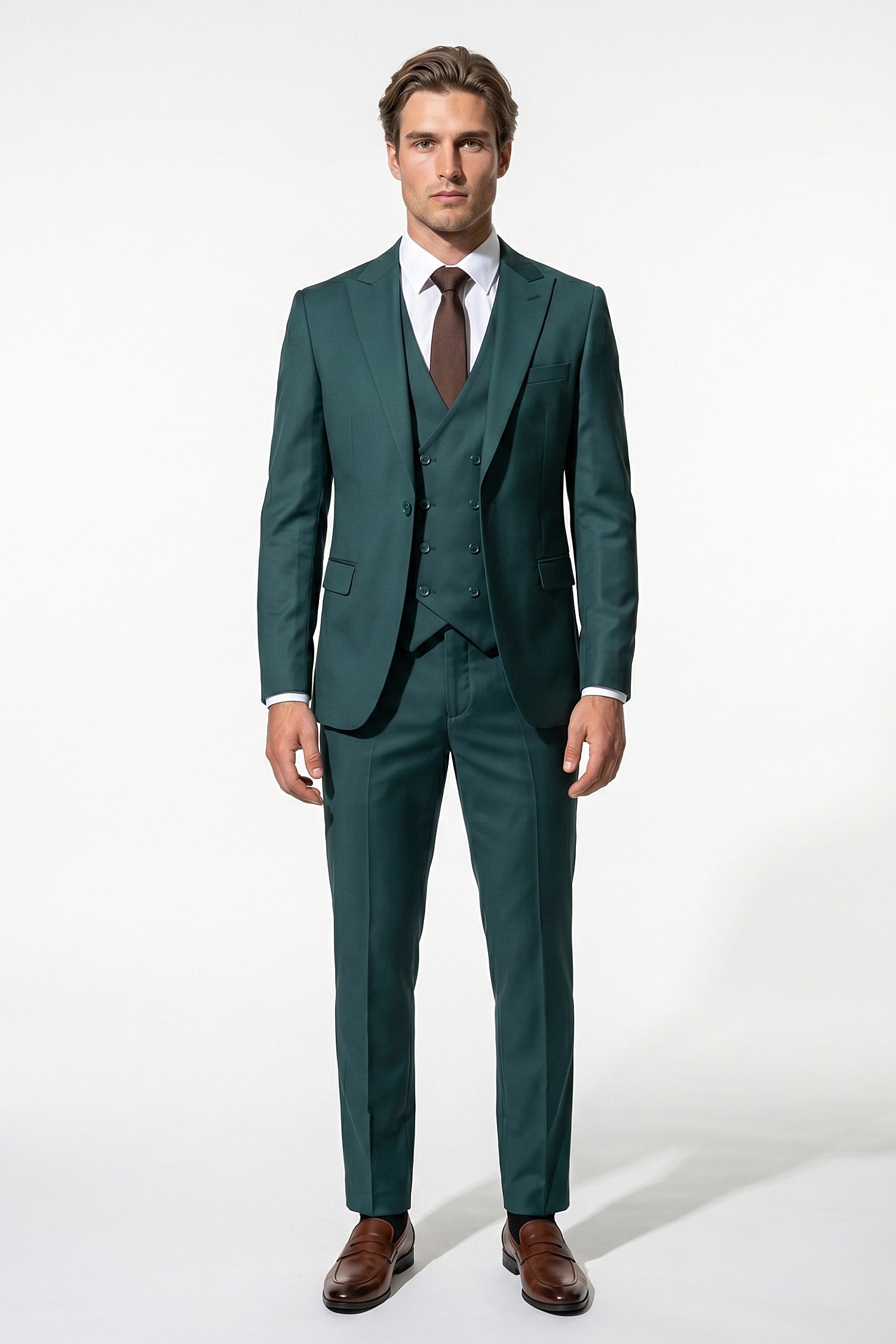 Men's Black Slim Fit Three Piece Suit with Double-Breasted Waistcoat