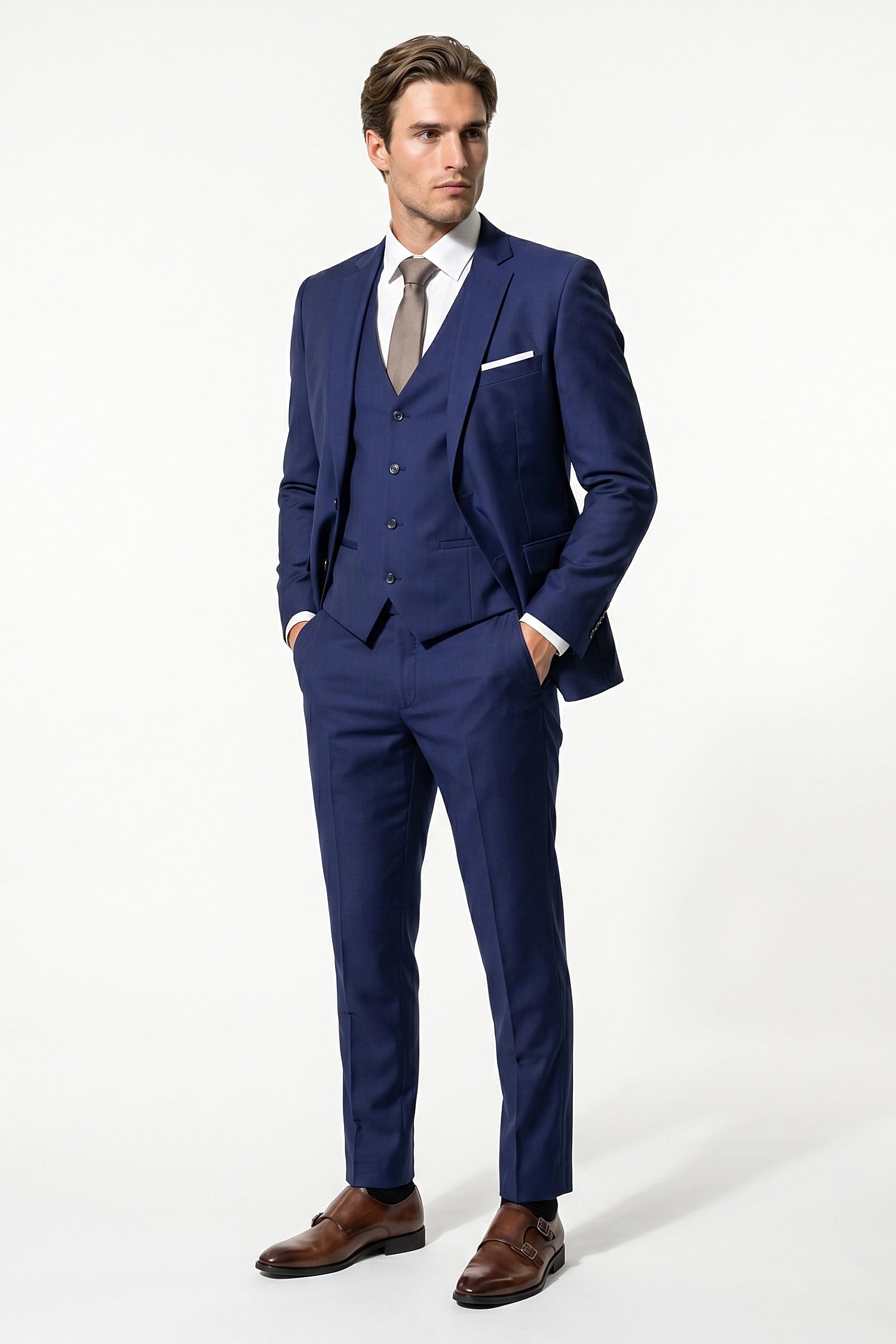 Men's Slim Fit Three Piece Suit with Single-Breasted Waistcoat
