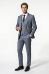 Men's Black Slim Fit Three Piece Suit with Double-Breasted Waistcoat