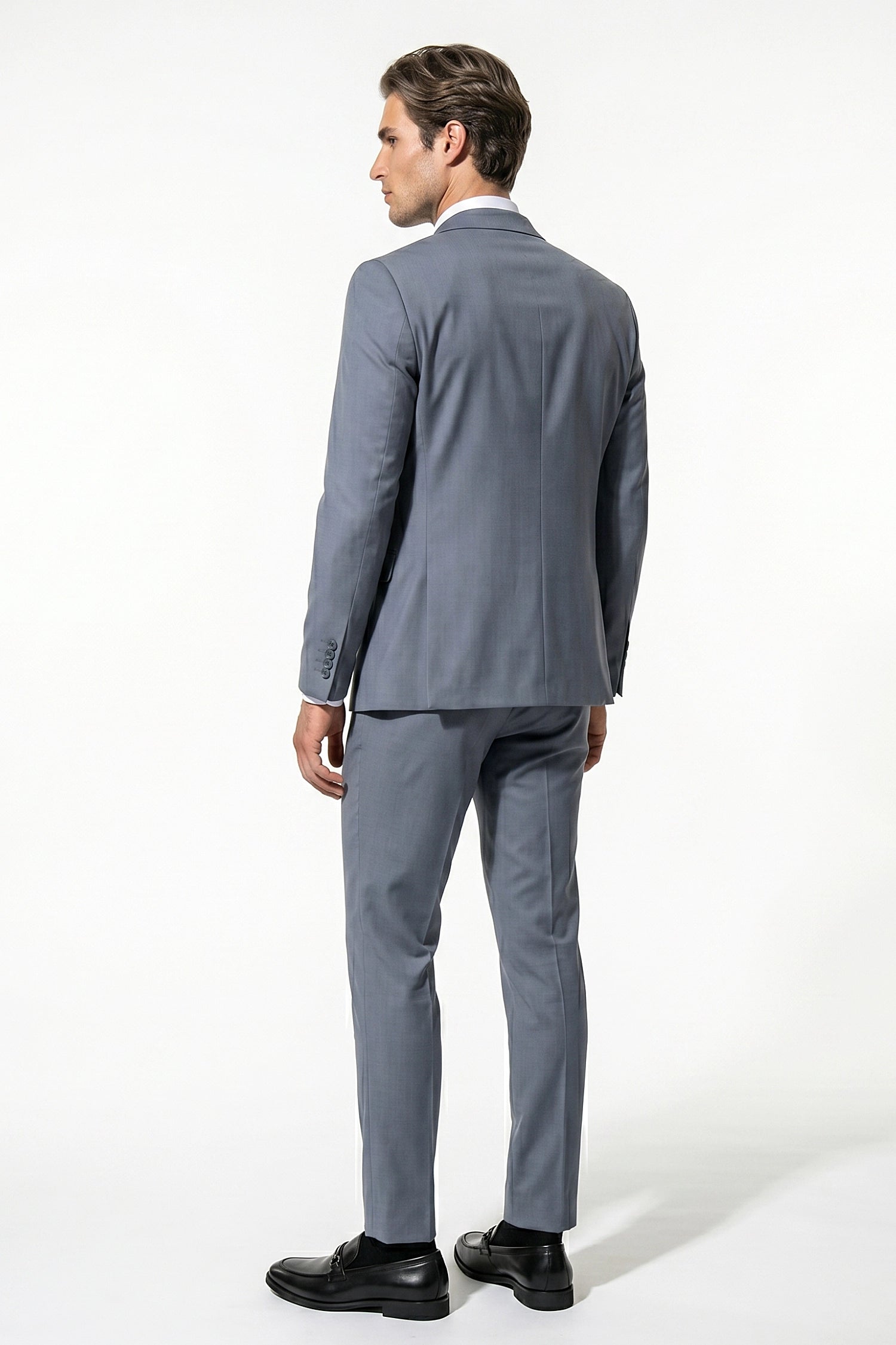 Men's Black Slim Fit Three Piece Suit with Double-Breasted Waistcoat