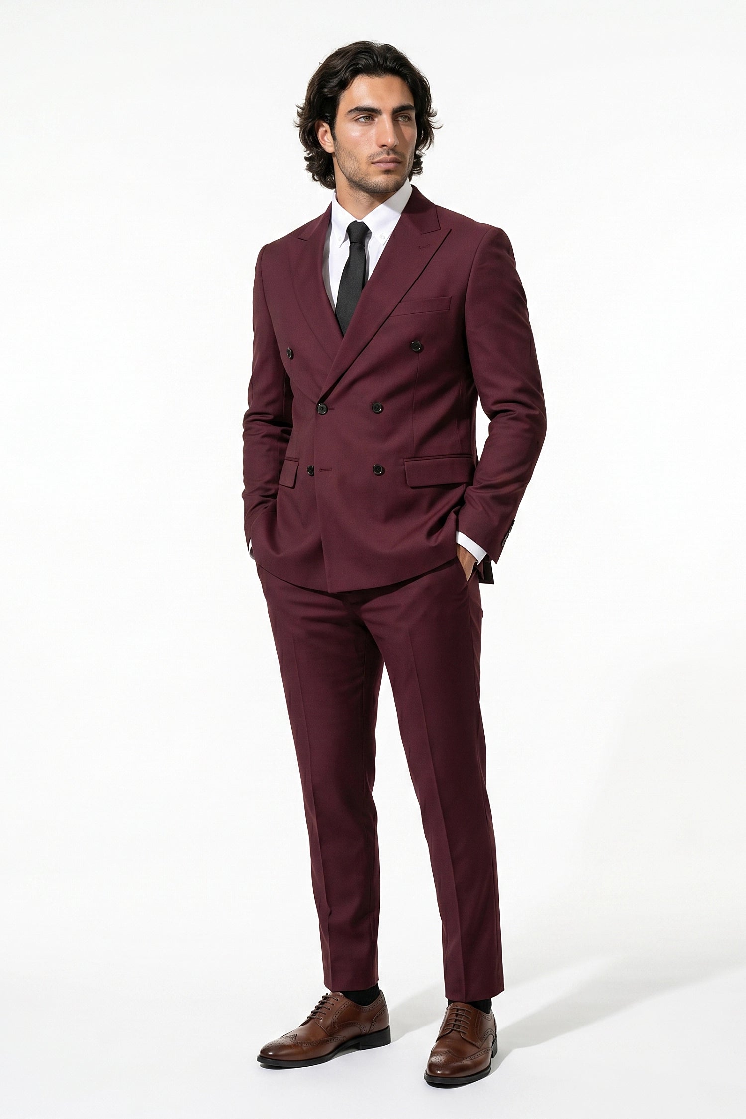 Caurelle | Men’s Two Piece Suit Set Double Breasted Peaked Lapel Tailored