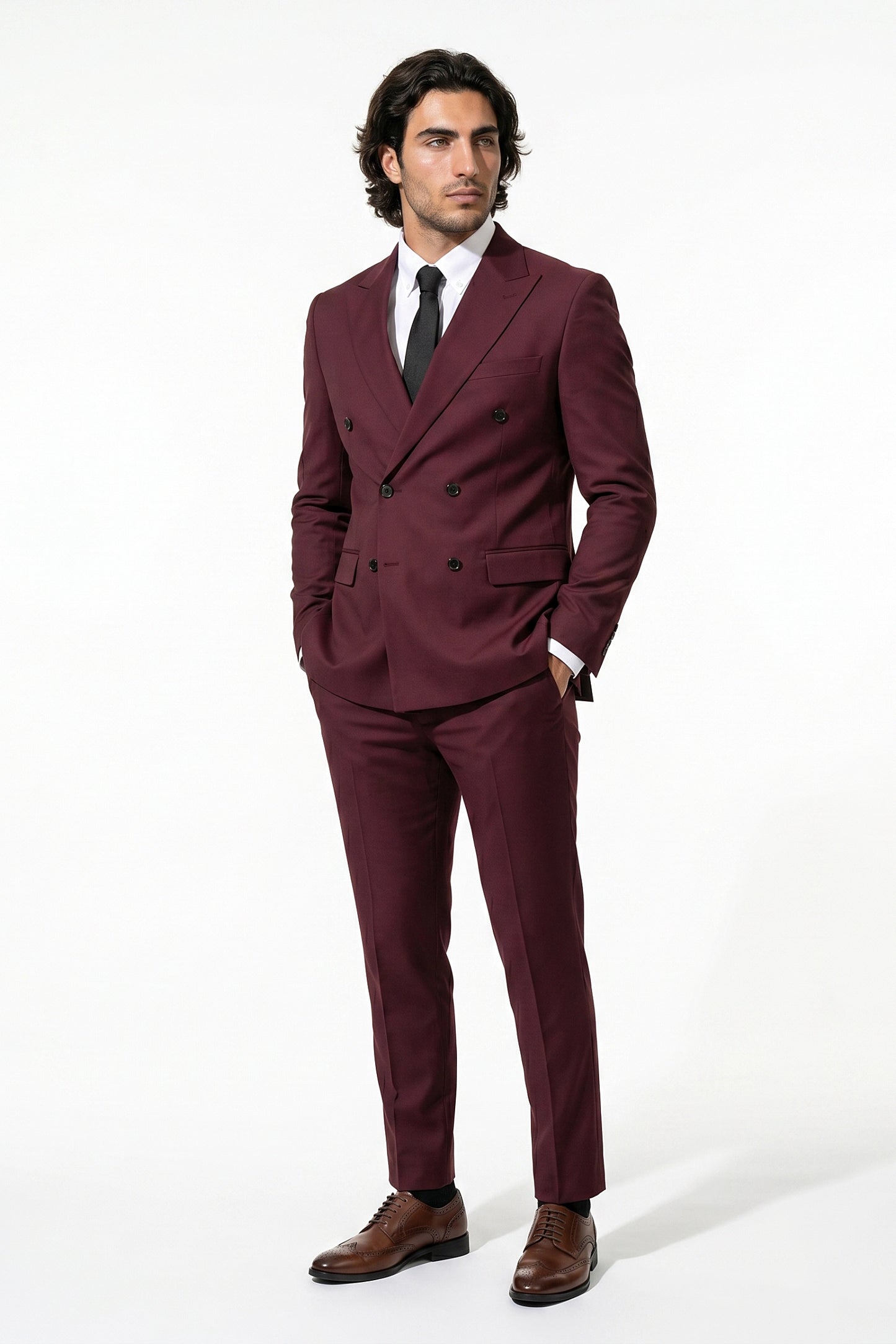 Caurelle | Men’s Two Piece Suit Set Double Breasted Peaked Lapel Tailored