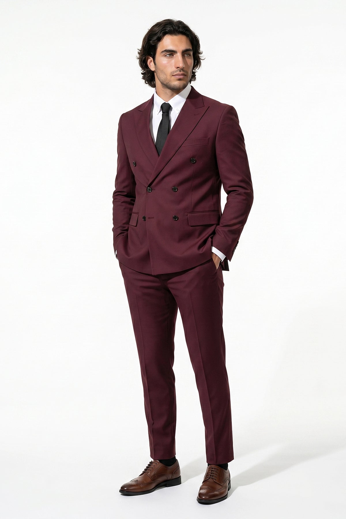 Caurelle | Men’s Two Piece Suit Set Double Breasted Peaked Lapel Tailored