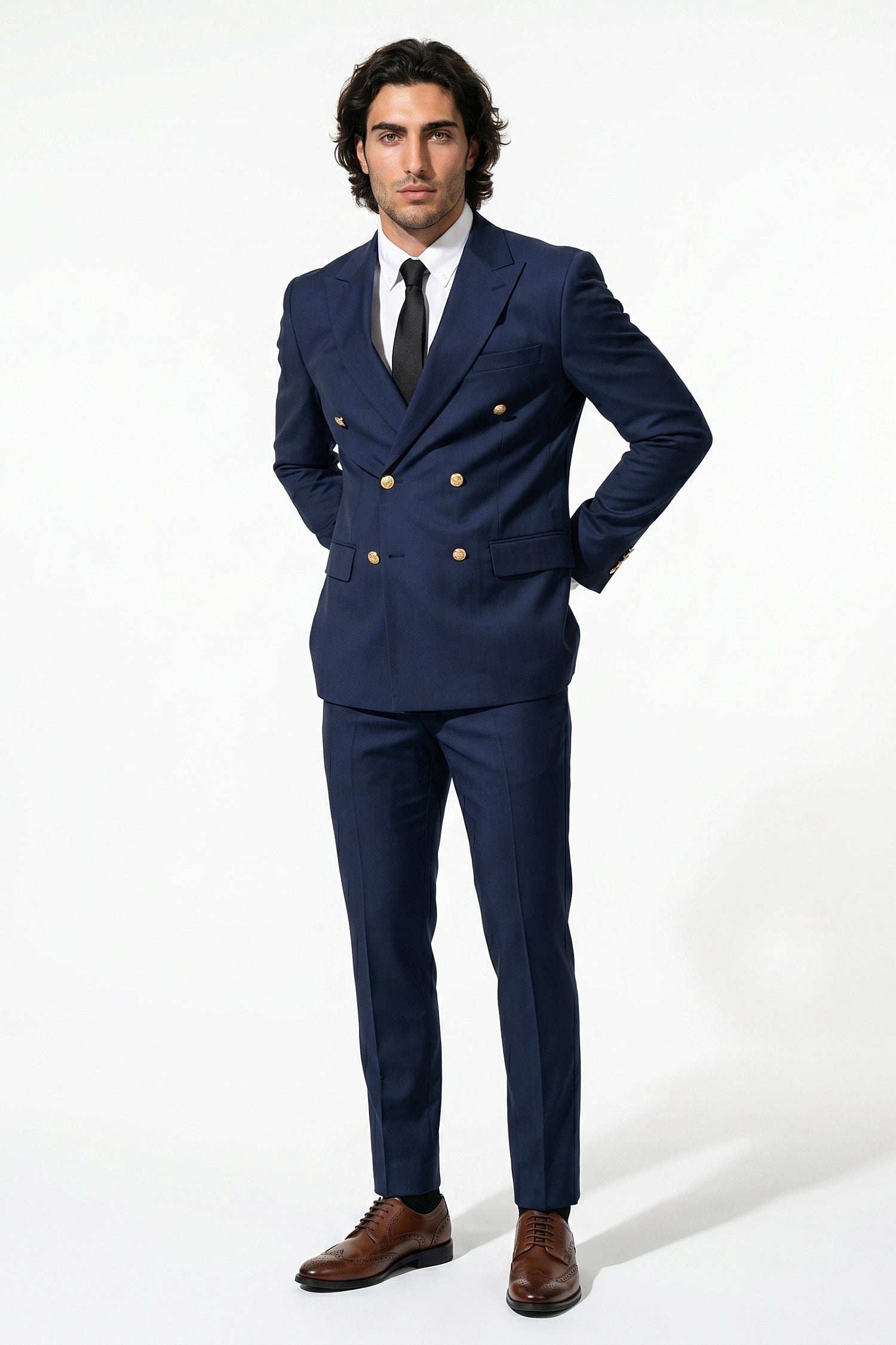 Caurelle | Men’s Two Piece Suit Set Double Breasted Peaked Lapel Tailored