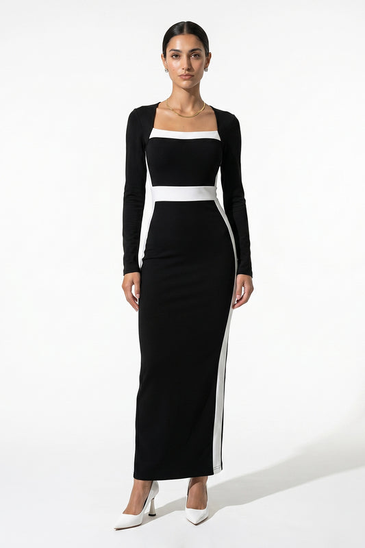 Caurelle | Women’s Black & White Bodycon Maxi Dress