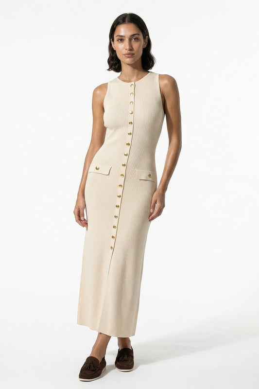Caurelle | Women’s Knitted Button-Front Midi Dress