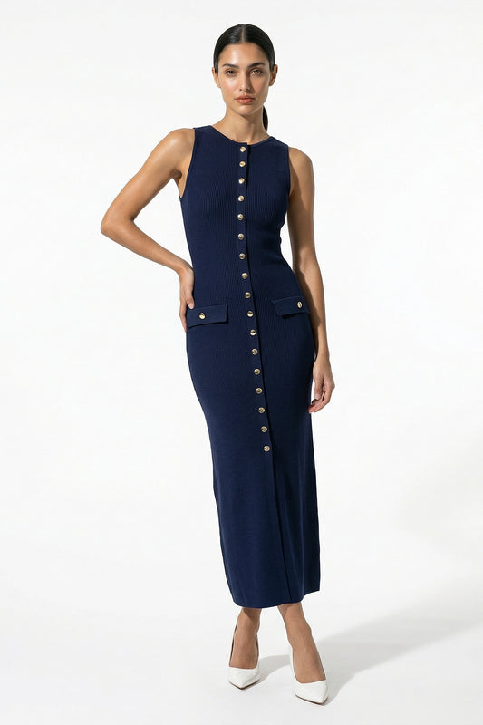 Caurelle | Women’s Knitted Button-Front Midi Dress