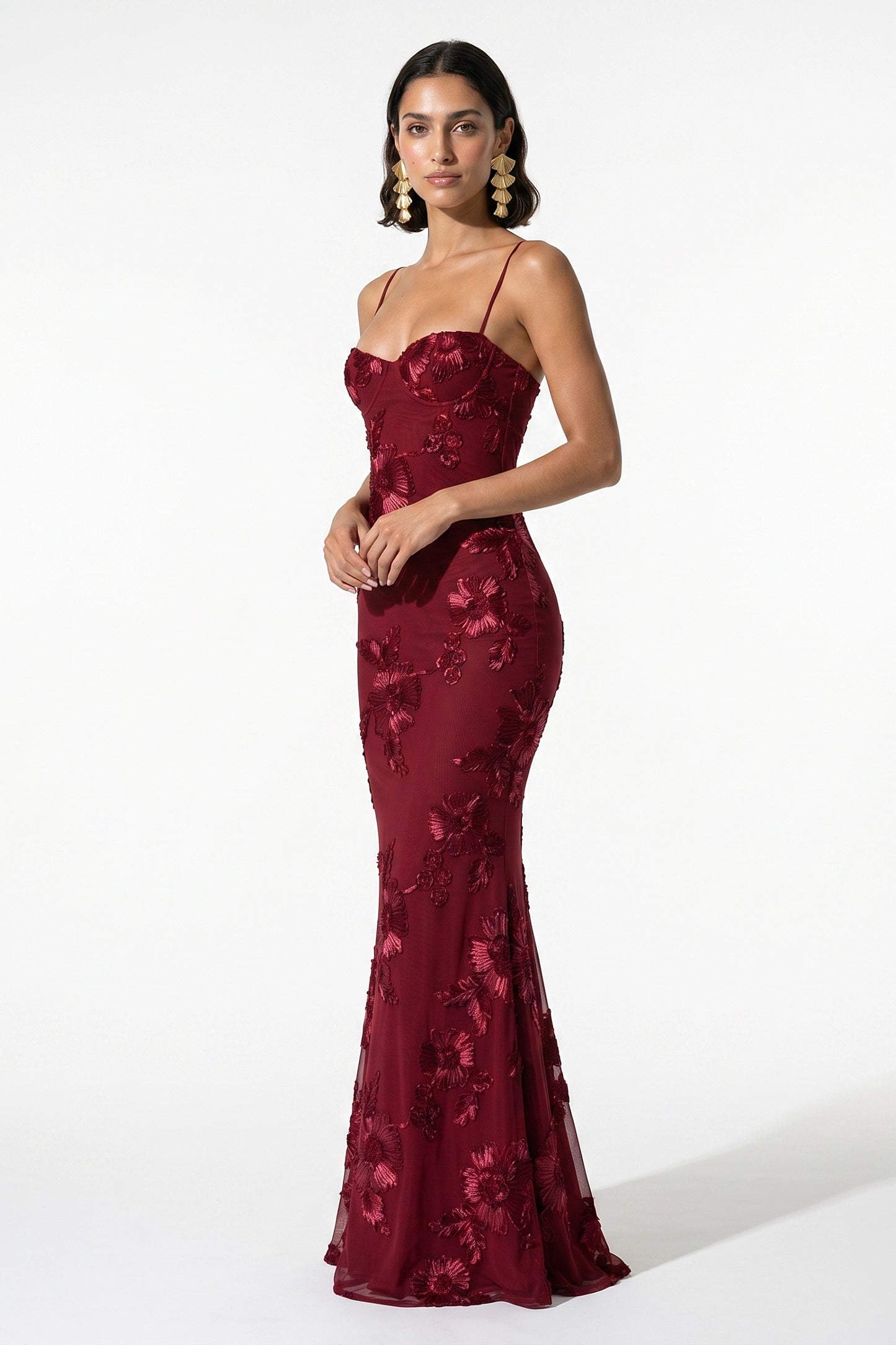 Caurelle | Women’s Formal Maxi Dress Gown with Floral Ribbon Appliques