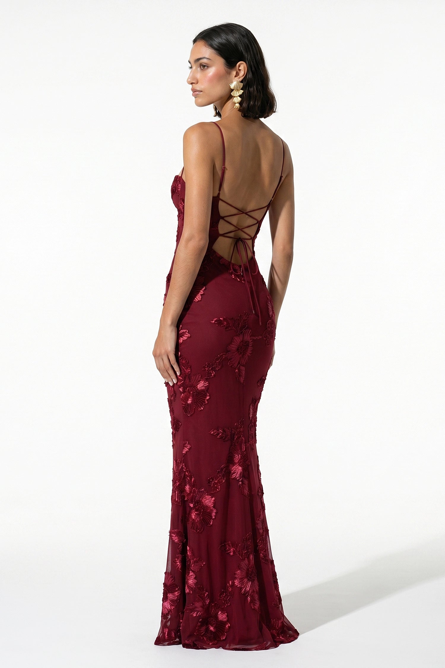 Caurelle | Women’s Formal Maxi Dress Gown with Floral Ribbon Appliques