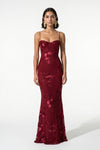 Caurelle | Women’s Formal Maxi Dress Gown with Floral Ribbon Appliques