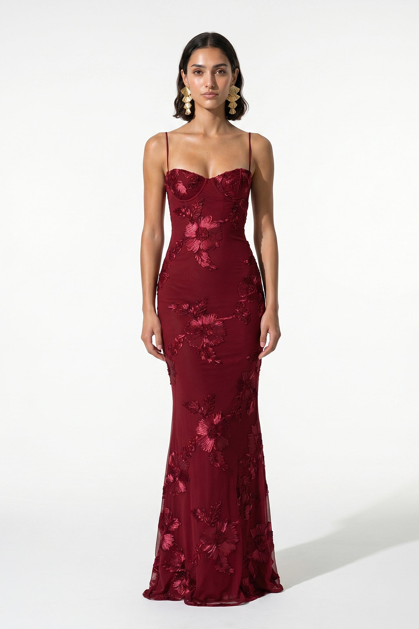 Caurelle | Women’s Formal Maxi Dress Gown with Floral Ribbon Appliques