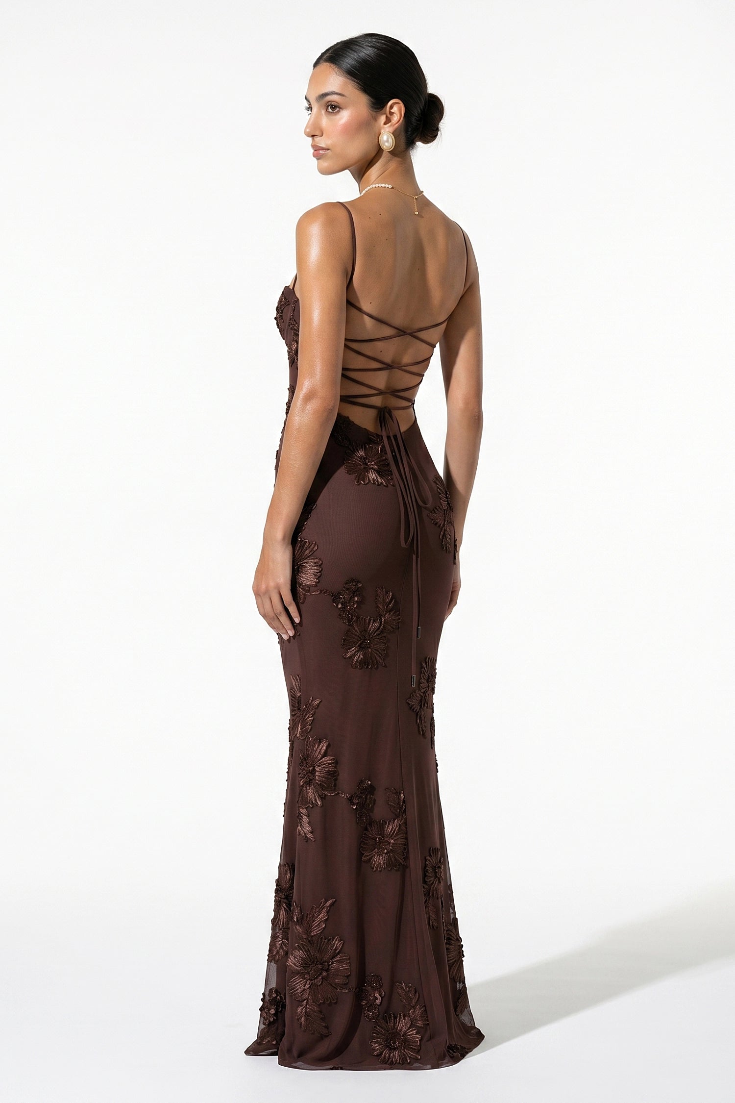 Caurelle | Women’s Formal Maxi Dress Gown with Floral Ribbon Appliques