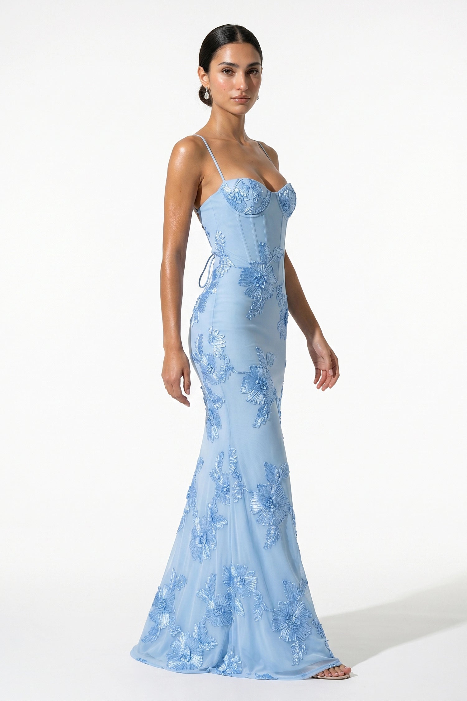 Caurelle | Women’s Formal Maxi Dress Gown with Floral Ribbon Appliques