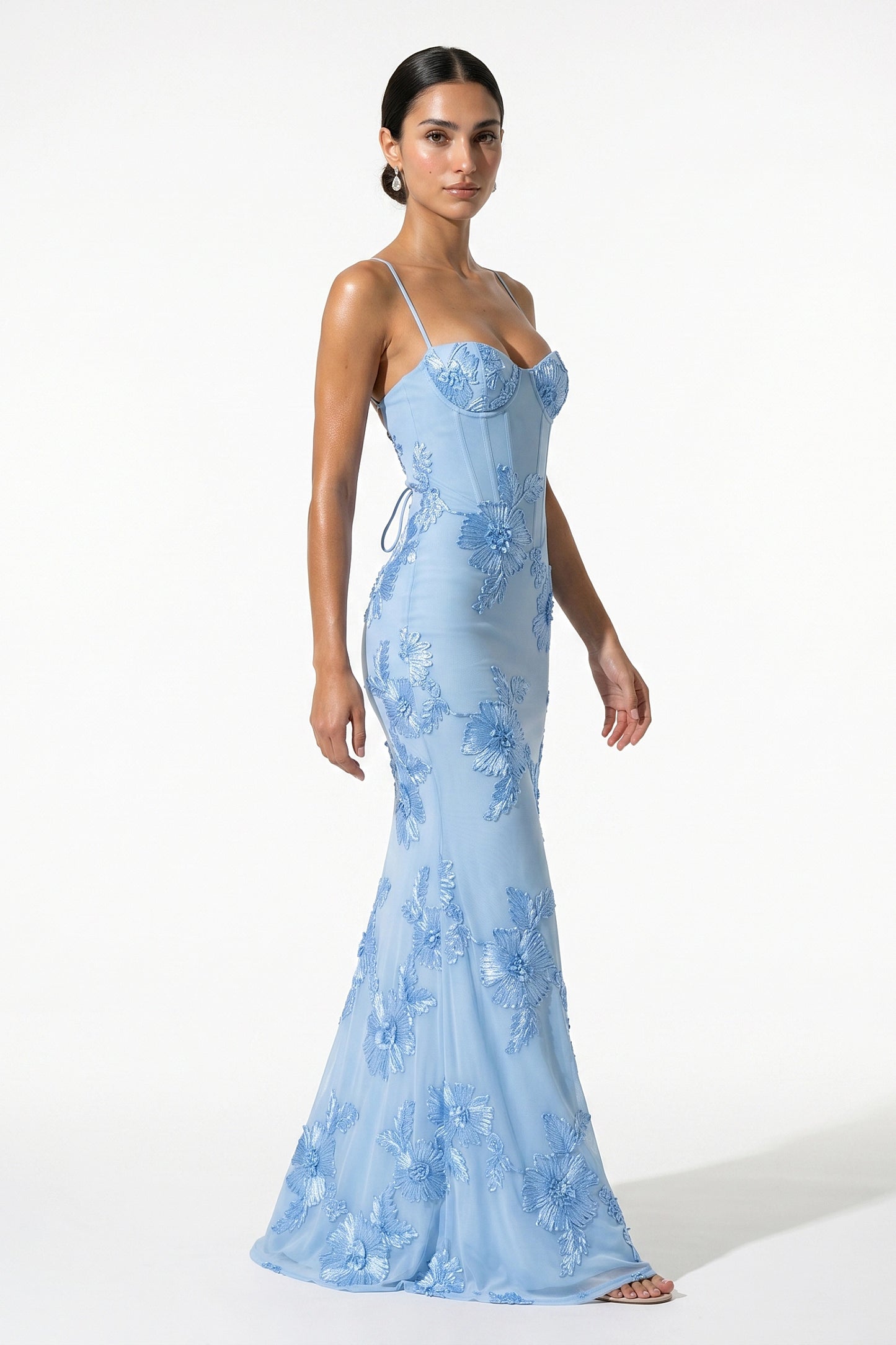 Caurelle | Women’s Formal Maxi Dress Gown with Floral Ribbon Appliques