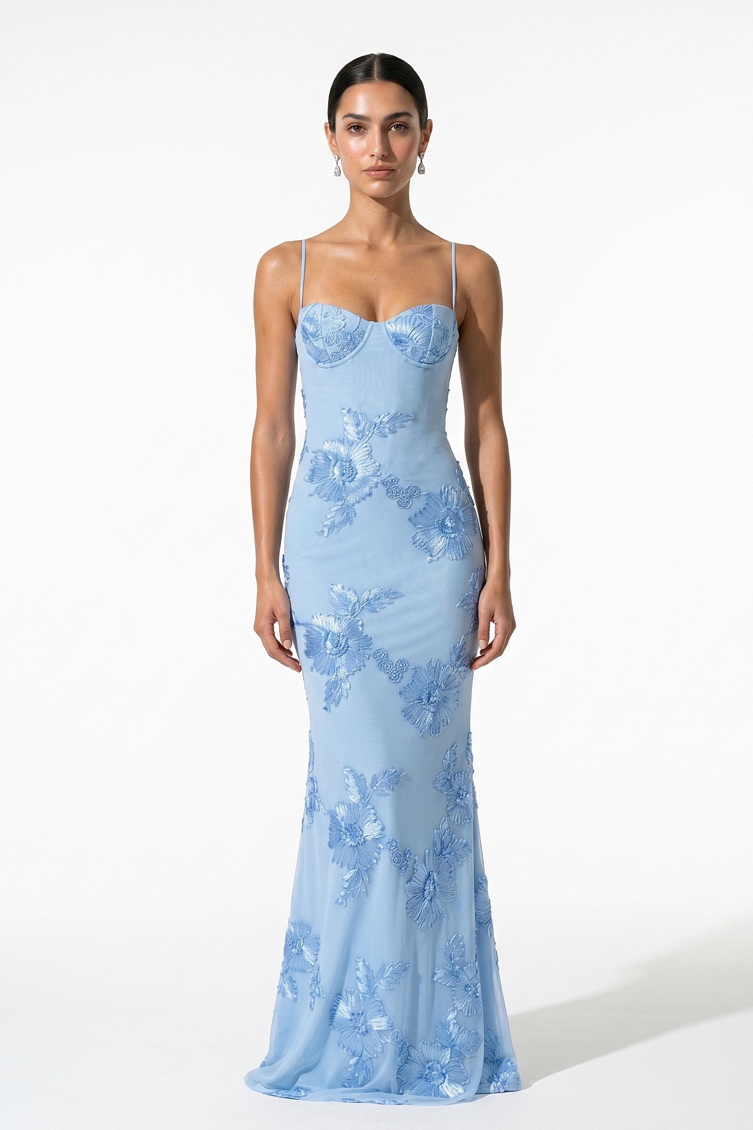 Caurelle | Women’s Formal Maxi Dress Gown with Floral Ribbon Appliques