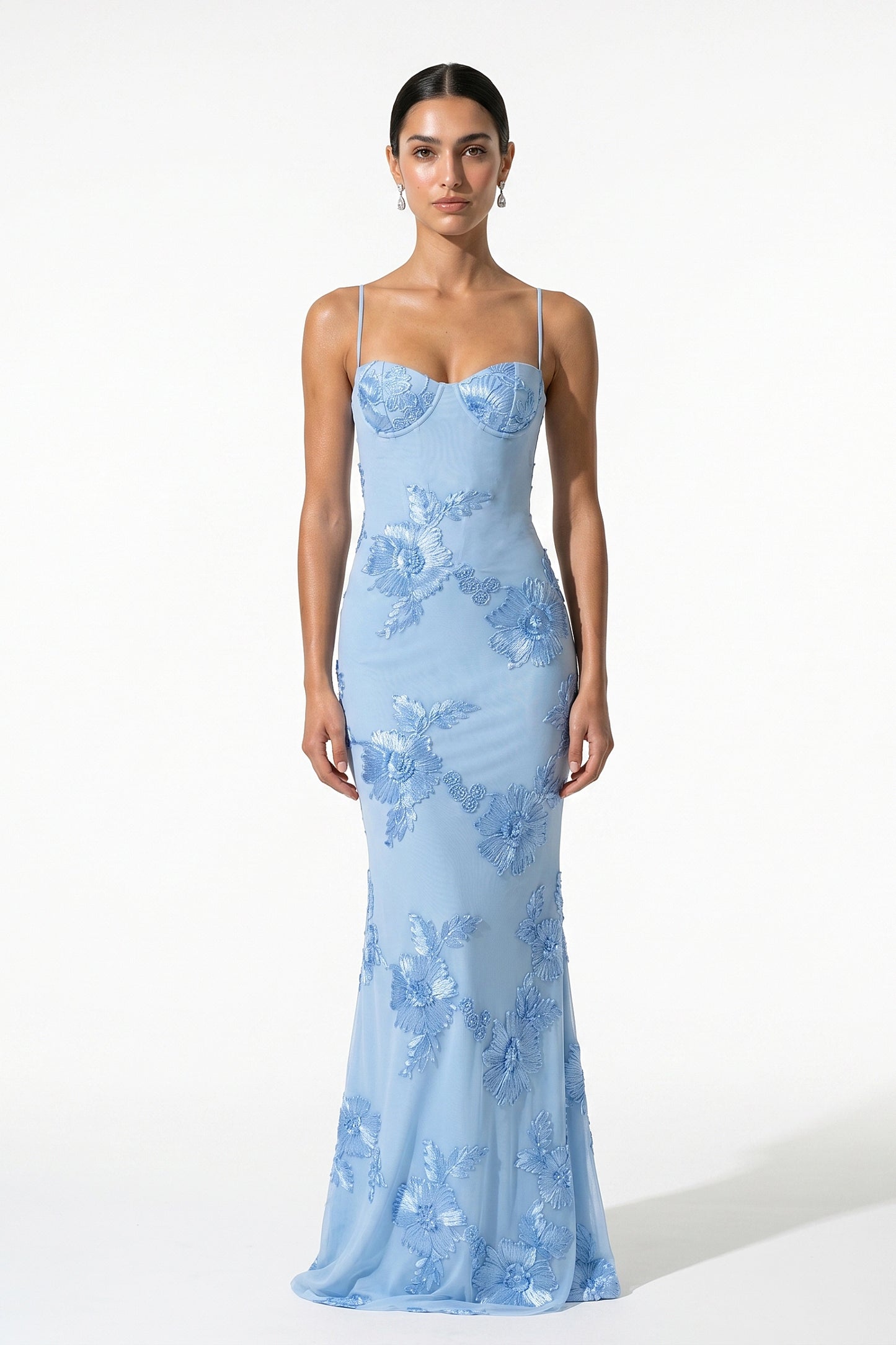 Caurelle | Women’s Formal Maxi Dress Gown with Floral Ribbon Appliques