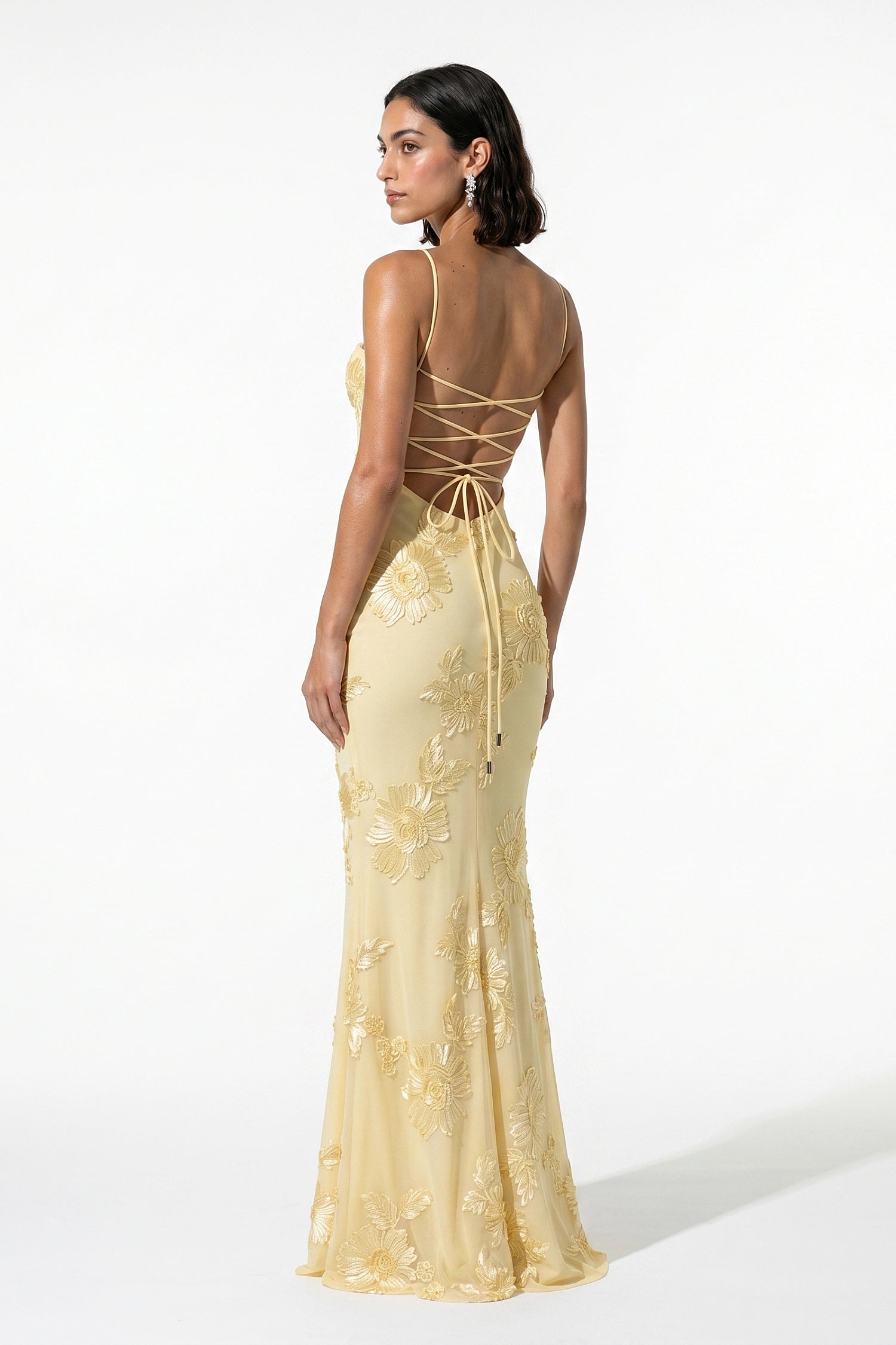 Caurelle | Women’s Formal Maxi Dress Gown with Floral Ribbon Appliques